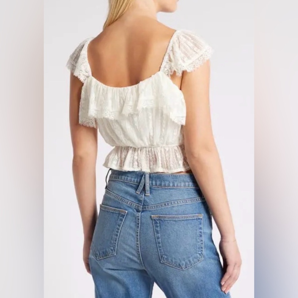 All in Favor Cream Lace Ruffled Cropped Blouse - Picture 2 of 6